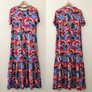 Farm Rio Rainbow Toucan Printed Drop Waist T-Shirt Maxi Dress